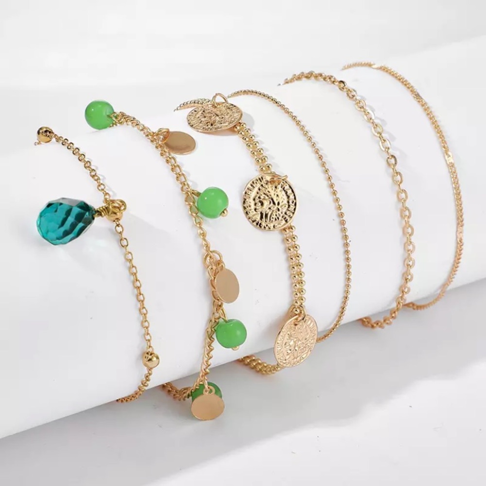 Gold Chain Bead Crystal Boho Bracelet Set - Picture 6 of 6
